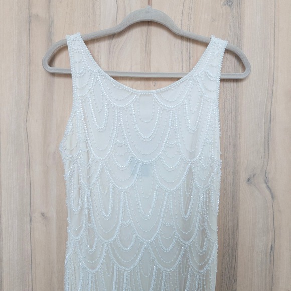 VTG Pisarro Nights Beaded Dress Sz 8 White Old Hollywood Cocktail Gatsby Bridal - Picture 2 of 7